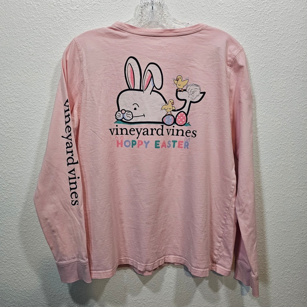 Vineyard Vines Kids Pink Hoppy Easter Bunny Whale Long Sleeve Pocket T-Shirt L